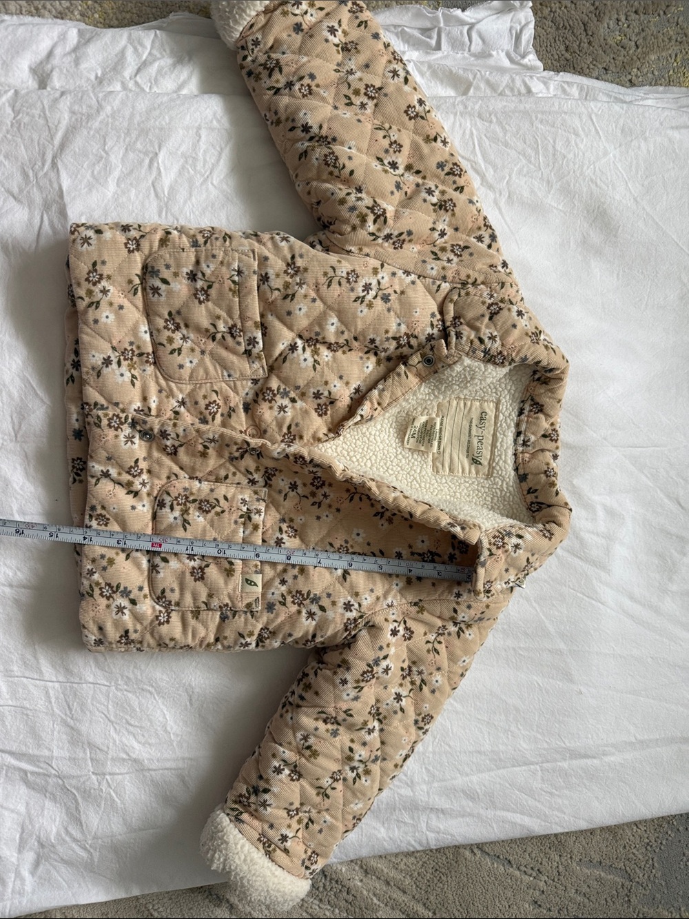 Kids Quilted Sherpa-Lined Floral Puffer Jacket - Cream Floral